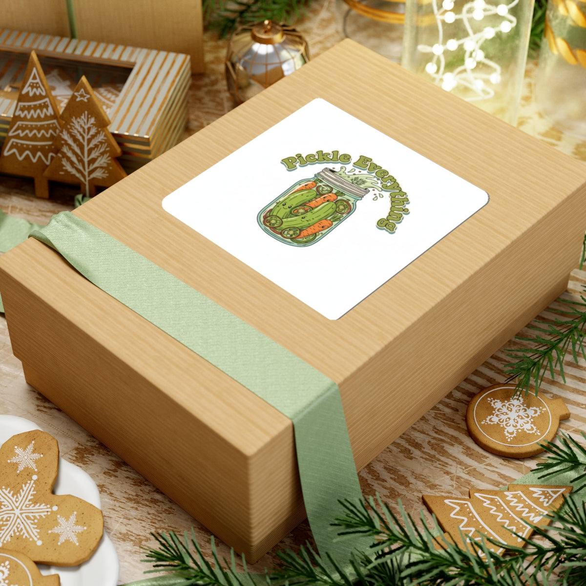 Pickle Everything sticker | Kiss-Cut Pickle Lover, Brine Design