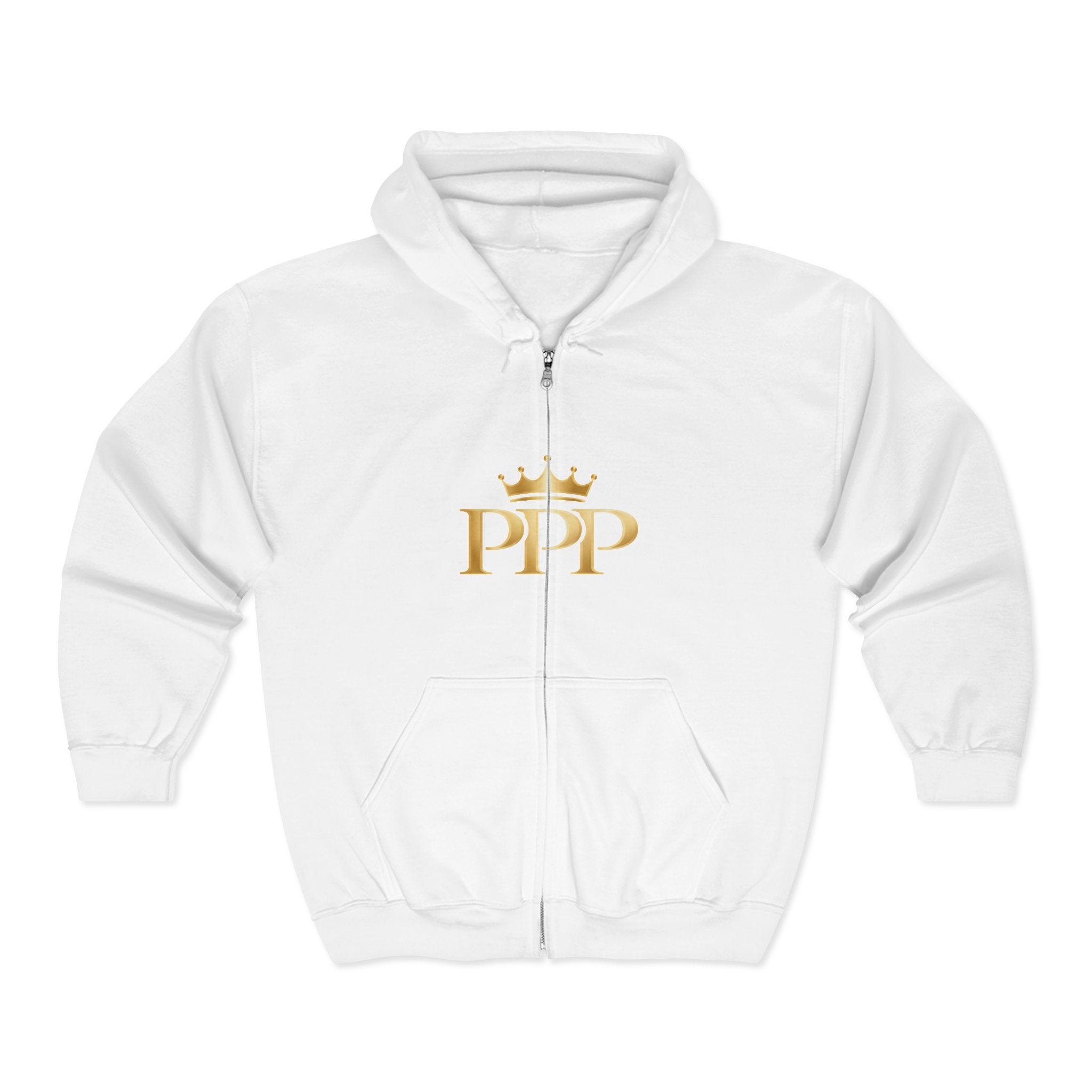 PPP Crown Zip Hoodie — 'Plenty. Power. Privilege.' Gold Logo