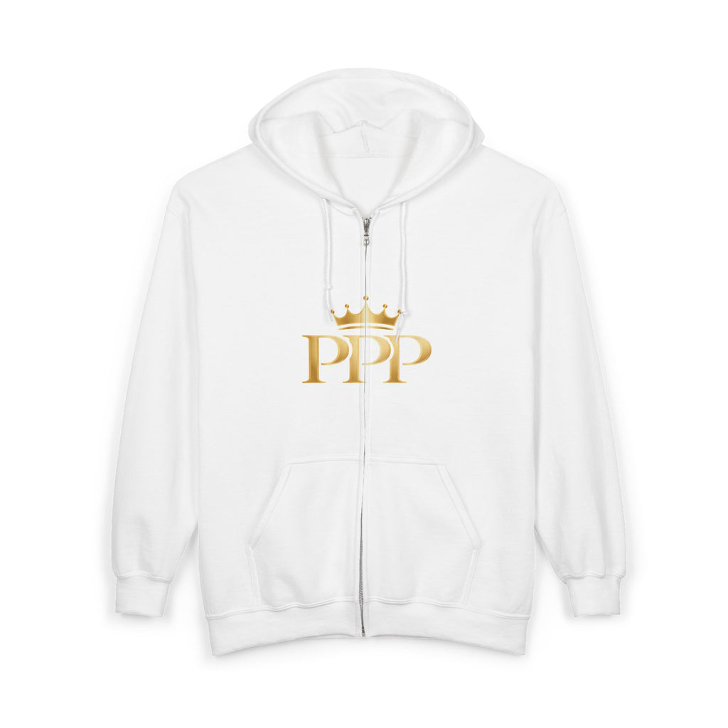 PPP Crown Zip Hoodie — 'Plenty. Power. Privilege.' Gold Logo